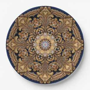 Blauw Gouden Sierpapier Bord