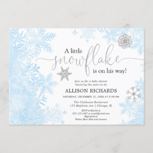 Blauw gouden sneeuwvlok baby shower winterjongen kaart
