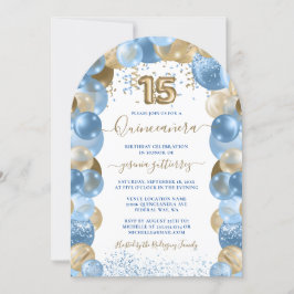 Blauw Gouden Sparkle Foto Quinceañera Ballon Kaart
