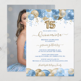Blauw Gouden Sparkle Foto Quinceañera Ballon Kaart