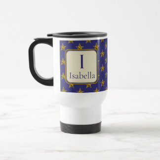 Blauw Gouden Sterren Eerste Naam Monogram Initiaal Reisbeker