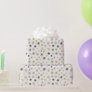 Blauw Gouden Sterren Verjaardag Cadeaupapier