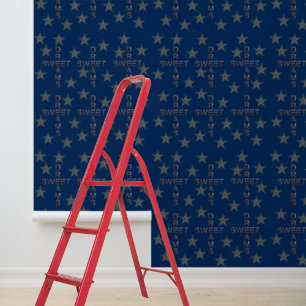 Blauw Gouden Sterren Zoete Dromen Patroon Peel Sti Behang