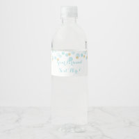 Blauw Gouden Stippen Baby shower Waterflesetiket