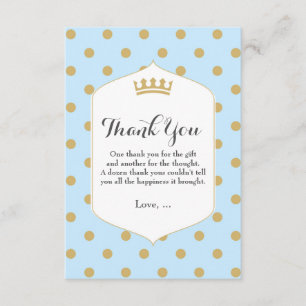 Blauw & Gouden Stippen Royal Crown Prince Dank u k Bedankkaart