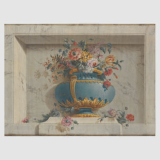 Blauw/Gouden Urn met Bloemen Weefseldocument Tissuepapier