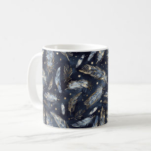 Blauw Gouden Veren Sterren Koffiemok