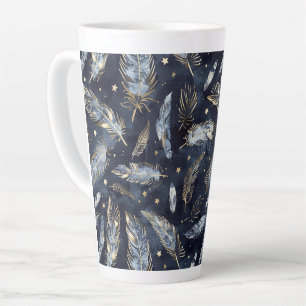 Blauw Gouden Veren Sterren Latte Mok