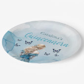 Blauw Gouden Vlinder Prinses Quinceañera Papieren Bordje (Gekanteld)