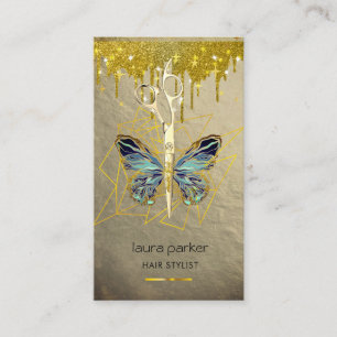 Blauw Gouden Vlinder Schaar Haar Stylist Salon Visitekaartje