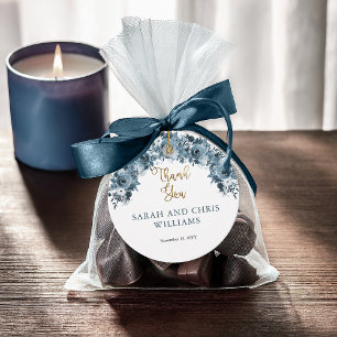 Blauw Gouden Waterverf Bloemige Bedankkaartjes Bedankjes Labels