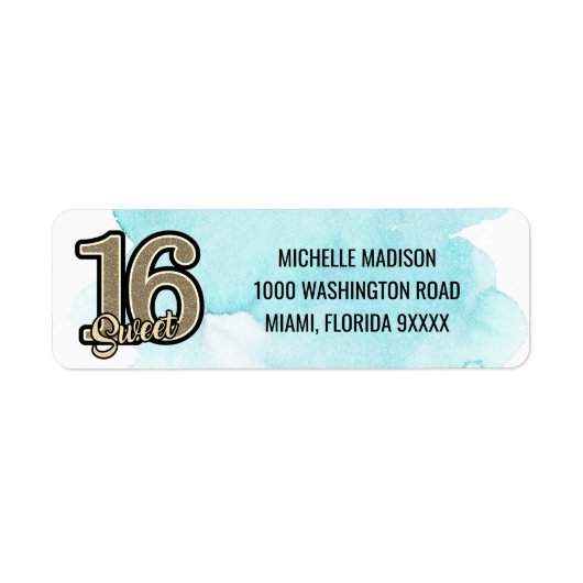 Blauw Gouden Waterverf Sweet 16 Etiket (Voorkant)