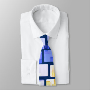 Blauw Gouden Wit Mozaïek Stropdas