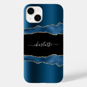Blauw gouden zwarte gekleurd marmer-naamscript Case-Mate iPhone case (Achterkant)