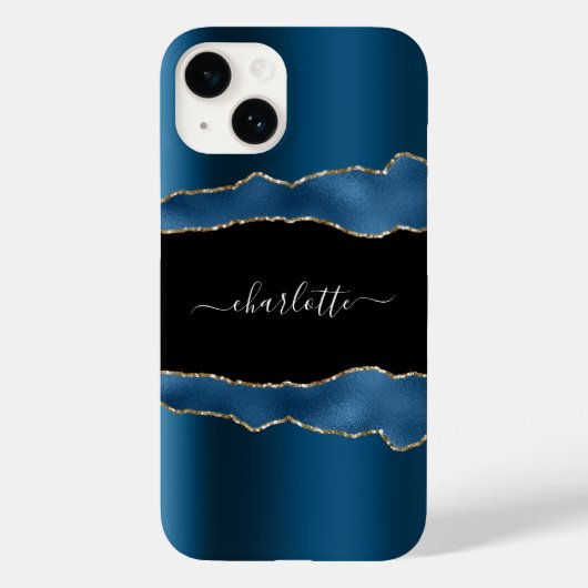 Blauw gouden zwarte gekleurd marmer-naamscript Case-Mate iPhone case (Achterkant)