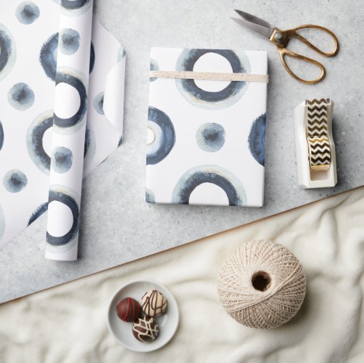 Blauw goudgemarmerd waterverf patroon cadeaupapier (Crafts)