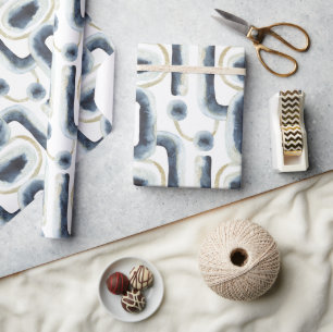 Blauw goudgemarmerd waterverf patroon cadeaupapier