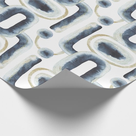 Blauw goudgemarmerd waterverf patroon cadeaupapier (Hoek)