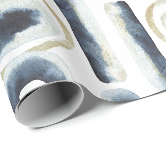 Blauw goudgemarmerd waterverf patroon cadeaupapier (Rol Hoek)
