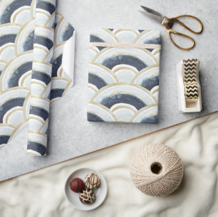 Blauw goudgemarmerd waterverf patroon cadeaupapier