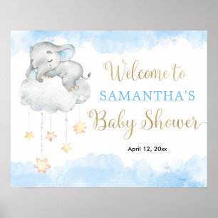 Blauw goudjongen olifant baby shower welkom bord poster