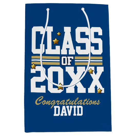 Blauw|Goudkwaliteitsklasse Jaar Medium Cadeauzakje (Voorkant)