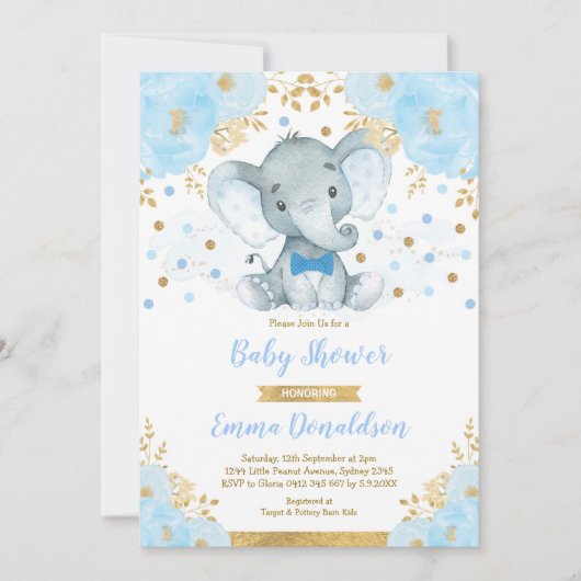 Blauw goudolifant Baby shower klein Man Kaart (Voorkant)