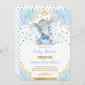 Blauw goudolifant Baby shower klein Man Kaart (Voorkant / Achterkant)
