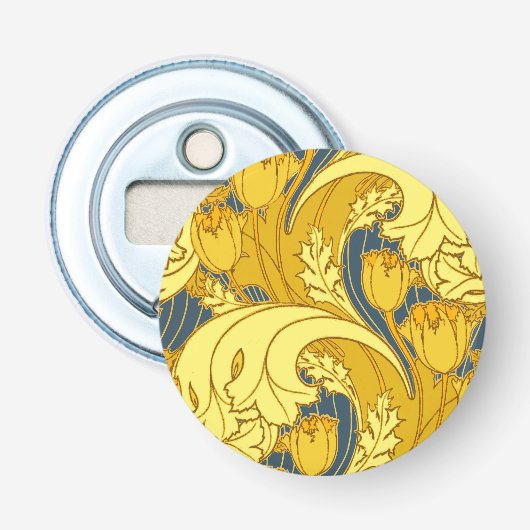  blauw goudpatroon button flesopener (Voorkant)