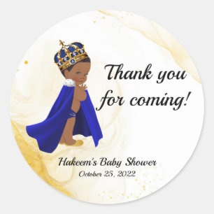 Blauw goudprins baby shower - Dank je sticker