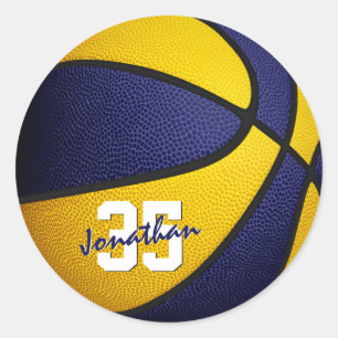 blauw goudteam kleuren jongens basketbal ronde sticker