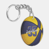 blauw goudteam kleuren jongens basketbal sleutelhanger (Voorkant Links)