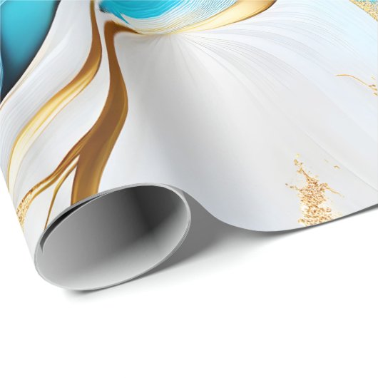  blauw goudwit marmerontwerp cadeaupapier (Rol Hoek)