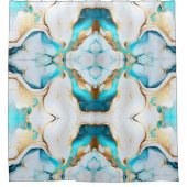 blauw goudwit marmerontwerp douchegordijn (Voorkant)