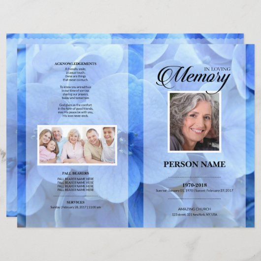 Blauw graf Funeral Template (Voorkant / Achterkant)