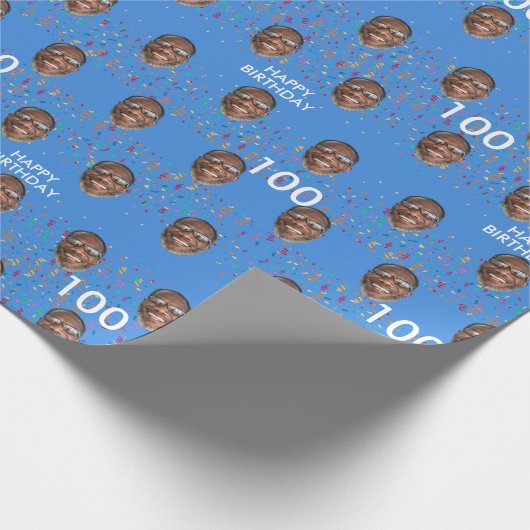 Blauw Grappig Aangepaste Gezichtsfoto 100ste Verja Cadeaupapier (Hoek)