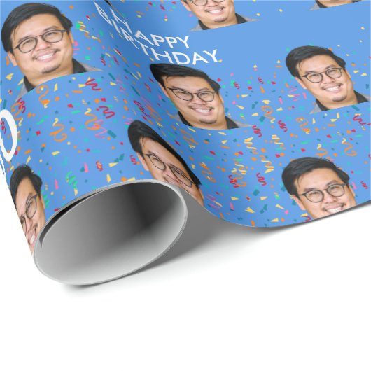 Blauw Grappig Aangepaste Gezichtsfoto 60ste Verjaa Cadeaupapier (Rol Hoek)
