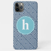 Blauw Grieks sleutelpatroonmonogram Case-Mate iPhone Case (Achterkant)