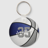 Blauw grijs aangepaste jersey nummer basketbal sleutelhanger (Voorkant)