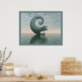 Blauw-grijs Abstract waterlandschap Poster (Keuken)