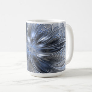 Blauw Grijs Aquarel Abstract Bloemachtige Fractale Koffiemok