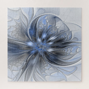Blauw Grijs Aquarel Abstract Bloemachtige Fractale Legpuzzel