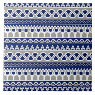 Blauw grijs Aztec tegelpatroon Tegeltje