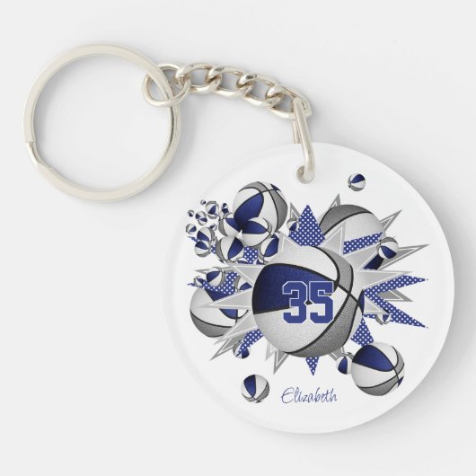 blauw grijs basketbal blowout meisjes jersey numme sleutelhanger (Voorkant)