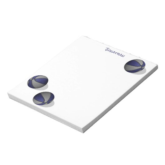 Blauw Grijs Basketbal Team Kleuren Aangepaste Naam Notitieblok (Gedraaid)