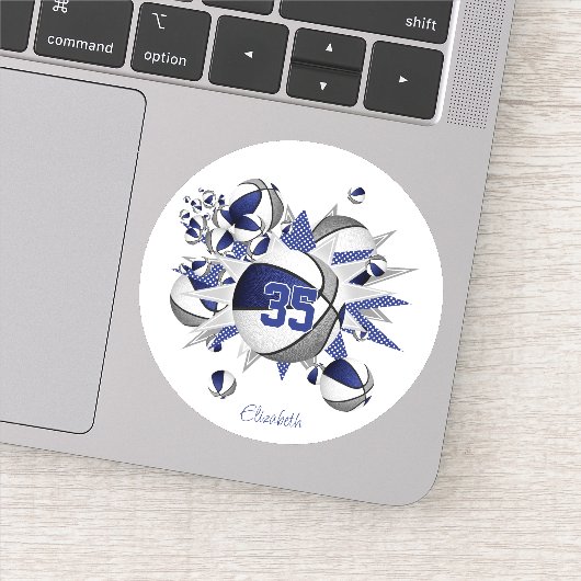 blauw grijs basketballen sterren meisjes jersey nu sticker (Detail)