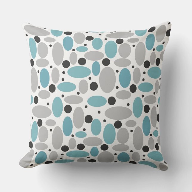 Blauw Grijs Bean Polka Dot Retro Patroon Home Deco Kussen (Voorkant)
