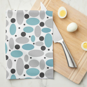 Blauw Grijs Bean Polka Dot Retro Patroon Home Deco Theedoek