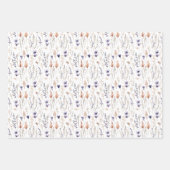 Blauw Grijs Beige Bruine Wilde Bloemen Boho Verjaa Inpakpapier Vel (Voorkant 3)