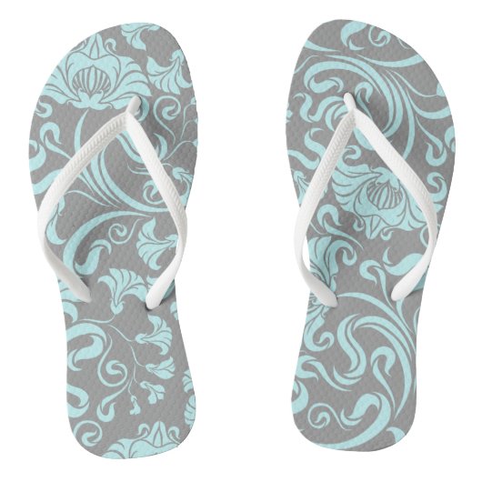 Blauw Grijs  Bloempatroon Vrouwen Flip Flop (Voetbed)